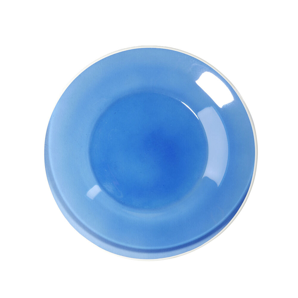 Assiette à dessert ronde verre bleu bord blanc Ø20cm