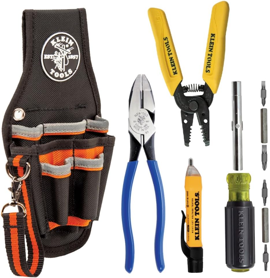Klein Tools 80152 Electrician's Tool Set, Made in USA, with Pliers, Magnetic Screwdriver, NCVT, Wire Stripper and Tradesman Pro Tool Pouch, 5-Piece