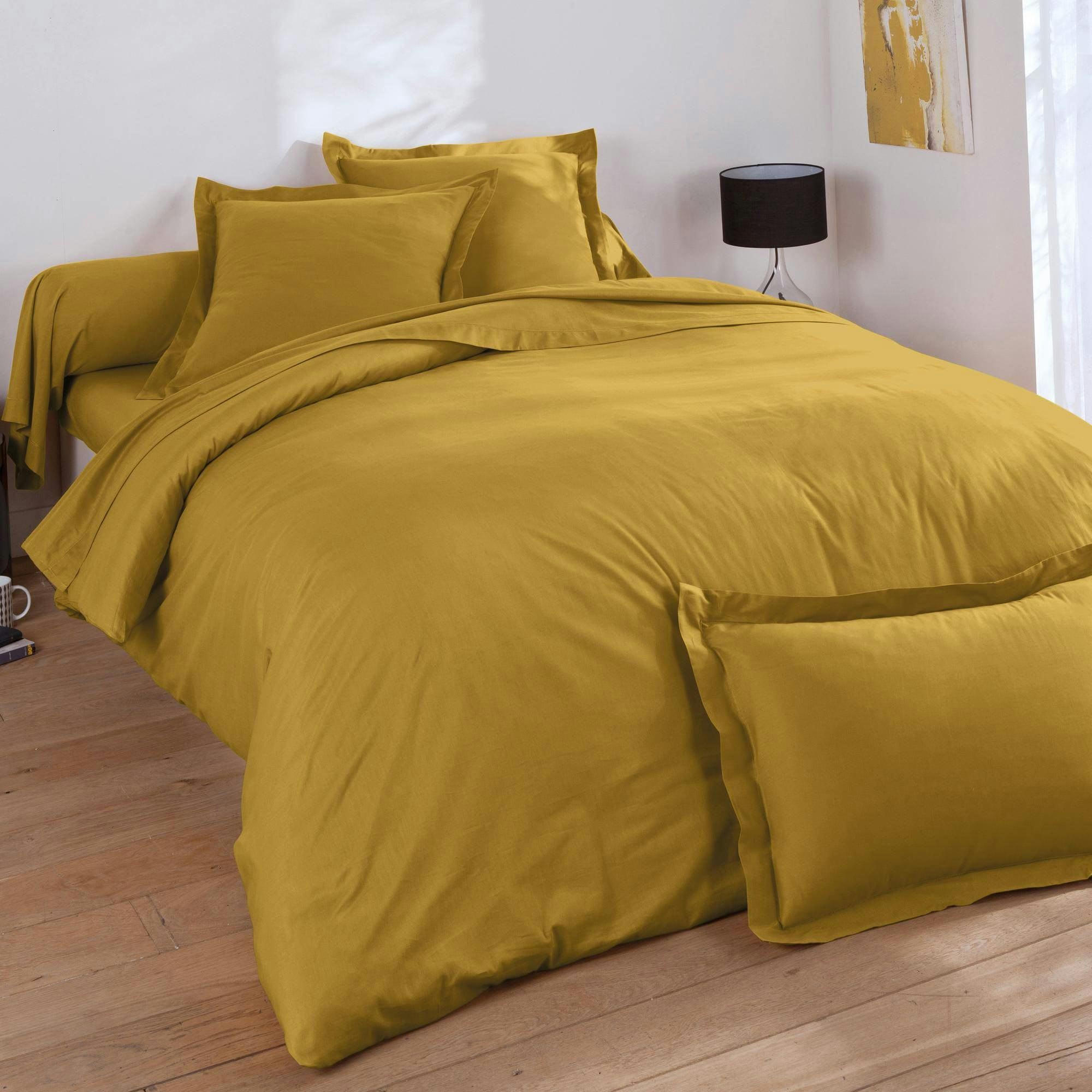 COTON UNI LAURÉAT - Housse de couette 200x200 jaune ocre en coton