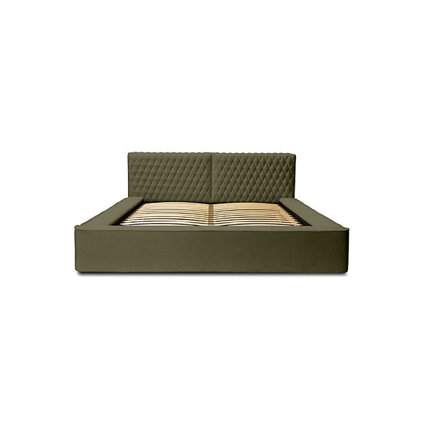 Lit coffre VERNONTissu chenille bouclé Feuille dolivier180x200 cmSommier relevableDesign haut de gamme