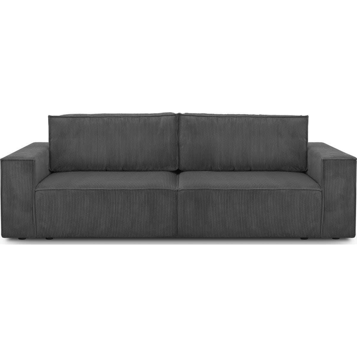 HARPER NEW - Canapé 3 places convertible + coffre en velours côtelé anthracite