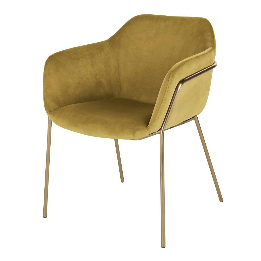 Neus - Chaise en velours ocre et métal doré, OEKO-TEX®
