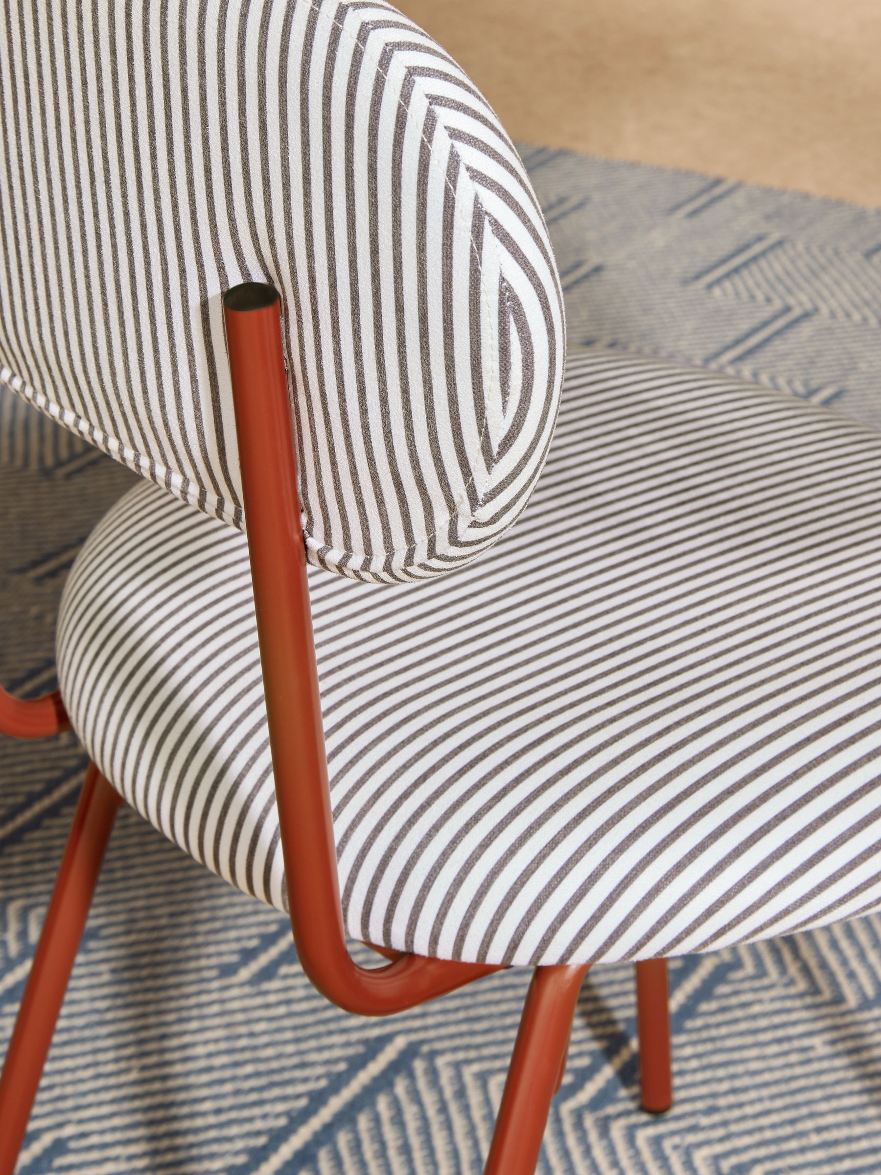 Set of 2 Clemmie Dining Chairs in Fine Stripe Charcoal and Red Legs