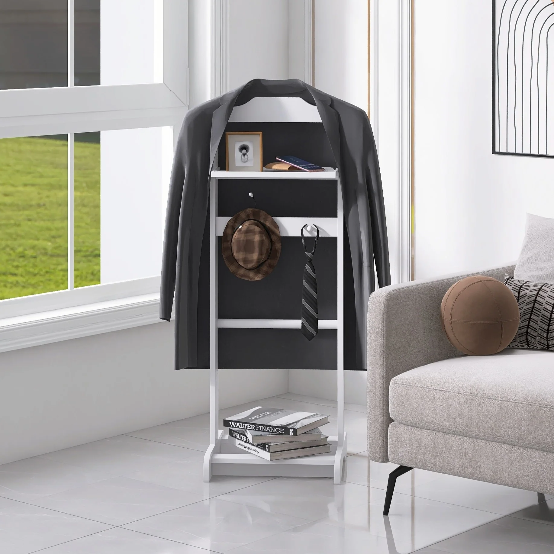 Modern Simple Coat Rack with Portable Storage Rack, White Finish, Stable and Sturdy, for Entrance and Hallway, Living Room