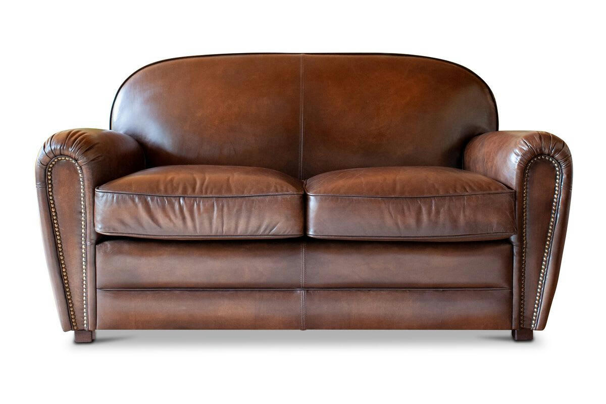 ENGLISH COFFEE - Canapé 2 places en cuir pleine fleur marron