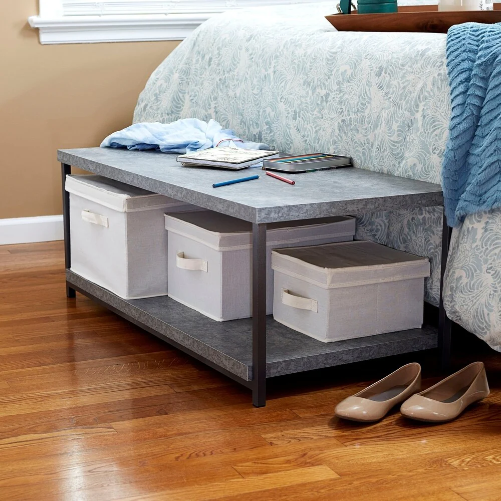 Household Essentials Carbon Loft Shikibu Faux Slate Coffee Table with Storage Shelf