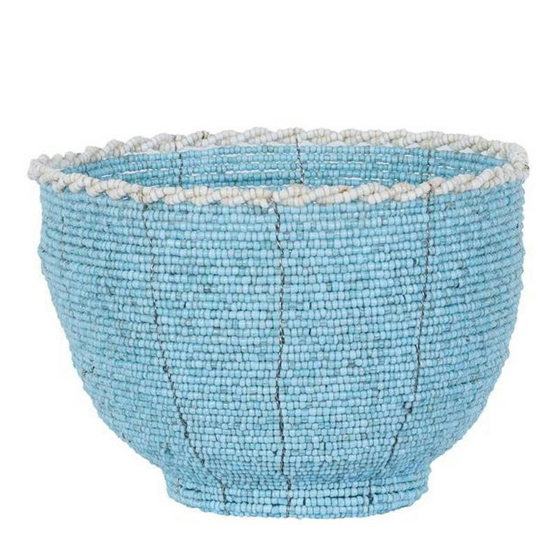 LYL - Petit pot en perles de verre, turquoise  10x13 cm