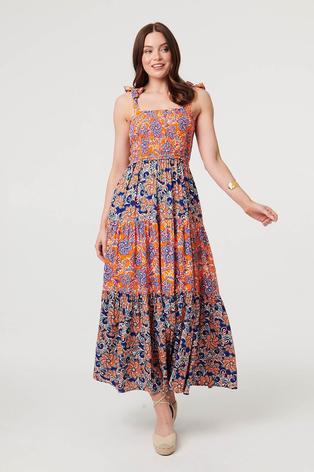 Izabel London Floral Tiered Tie Strap Maxi Sun Dress