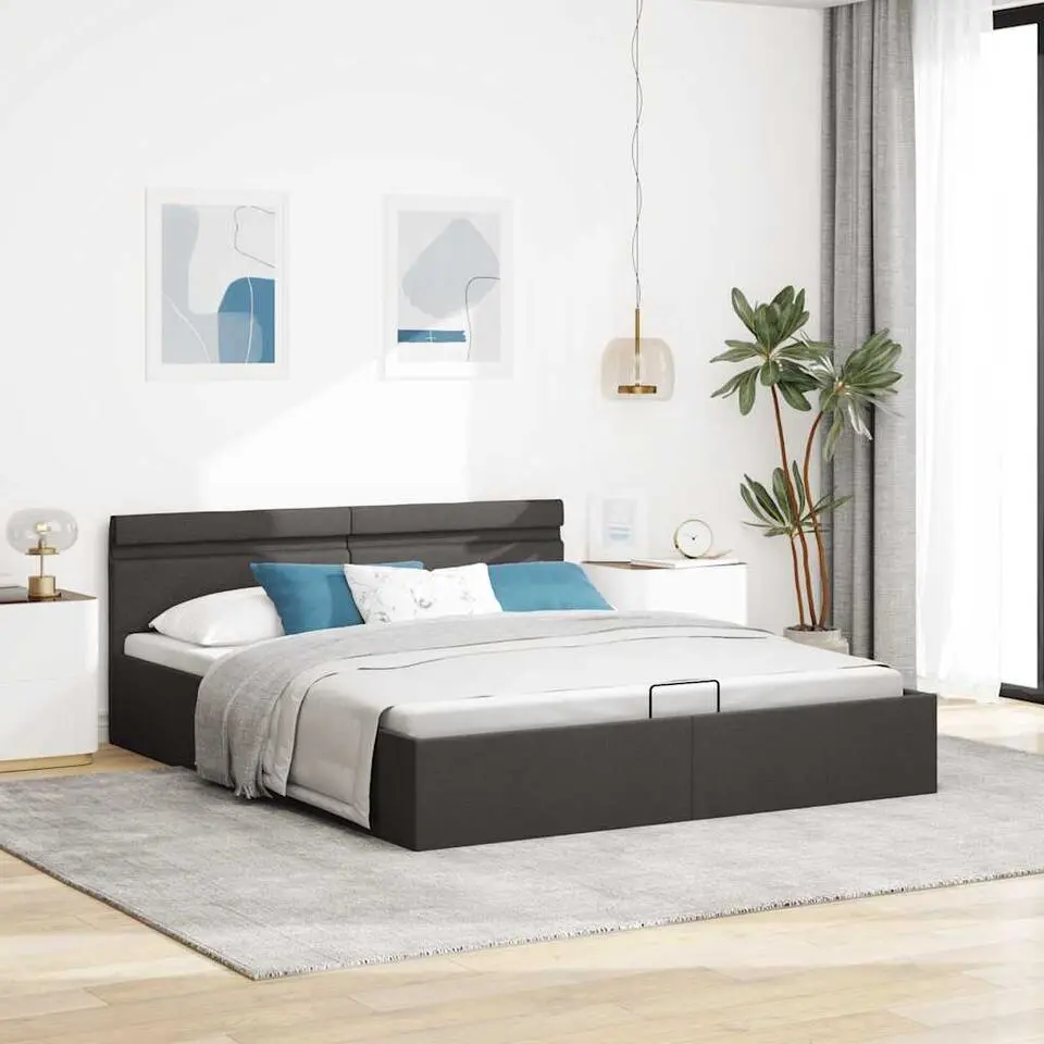 vidaXL - Bed met opbergruimte en LED - Donkergrijs - Stof - 180x200 cm