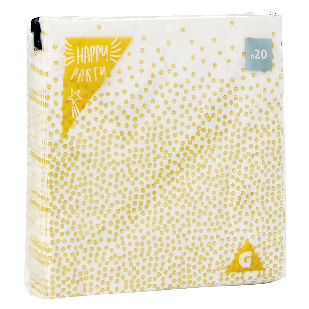 Serviette en papier blanc motif pois doré x20