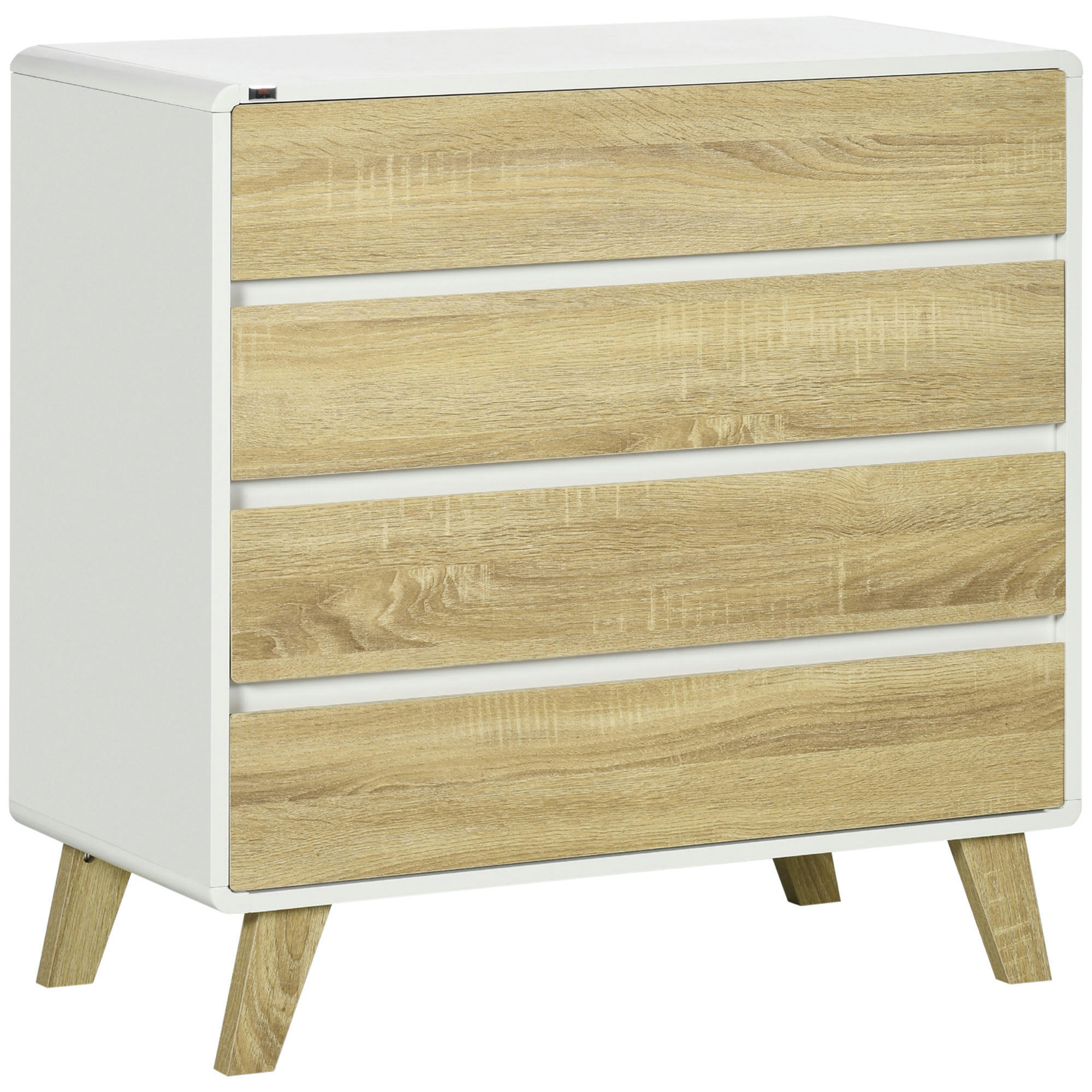 - Commode design scandinave - 4 tiroirs - blanc aspect chêne clair
