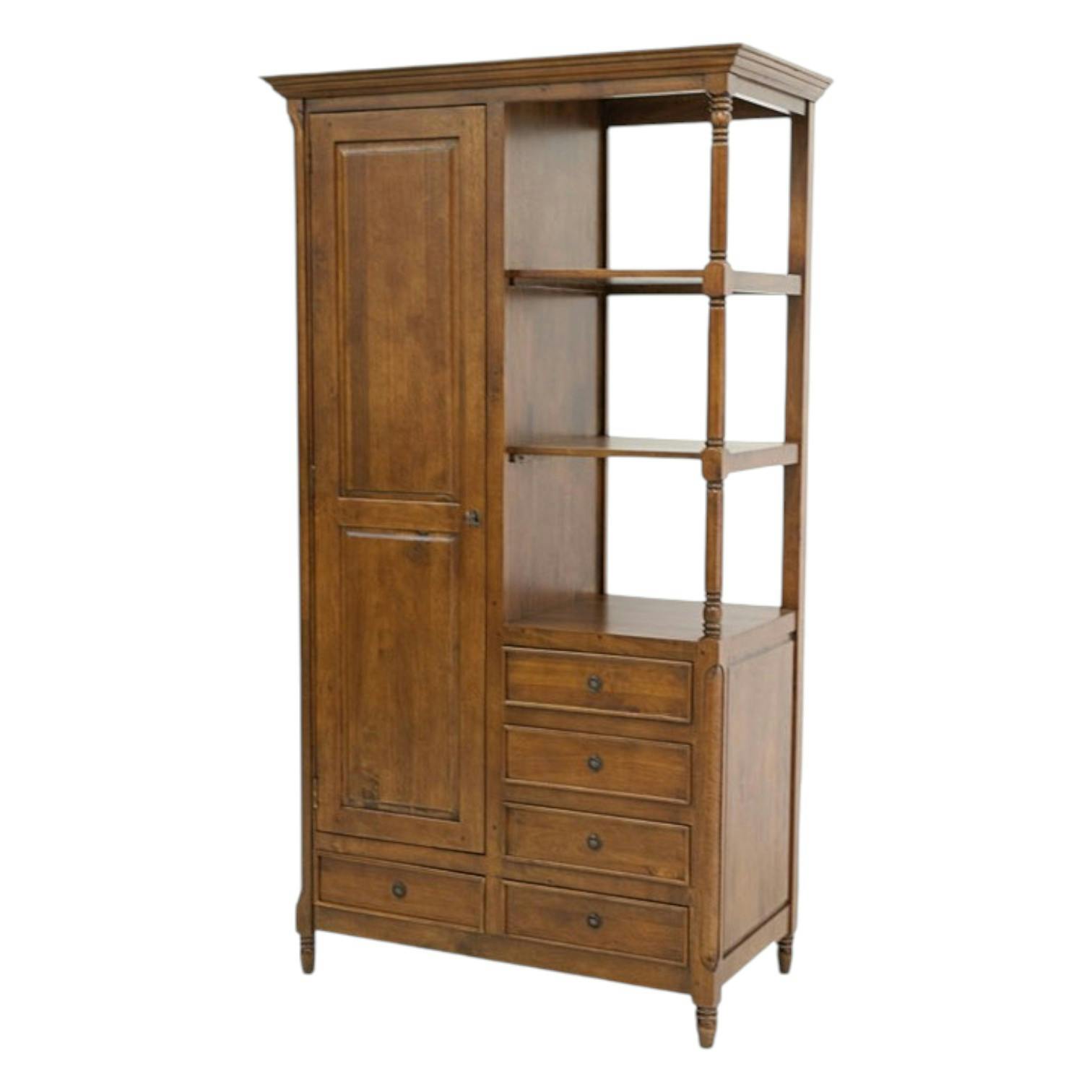 Armoire Hévéa 1 porte, 5 tiroirs, 3 niches ouvertes 106x56x190cm TRADITION