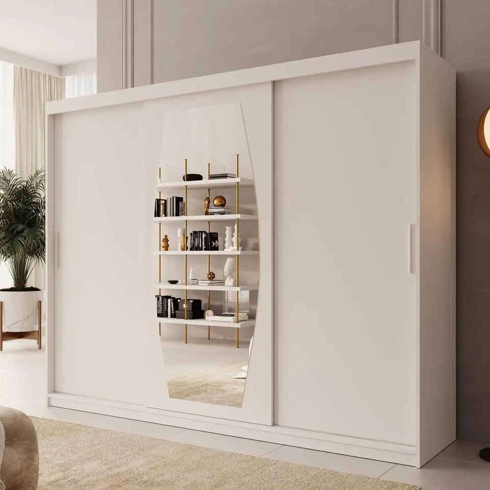 Meubella - Kledingkast Azai - Wit - 250 cm - Met spiegel