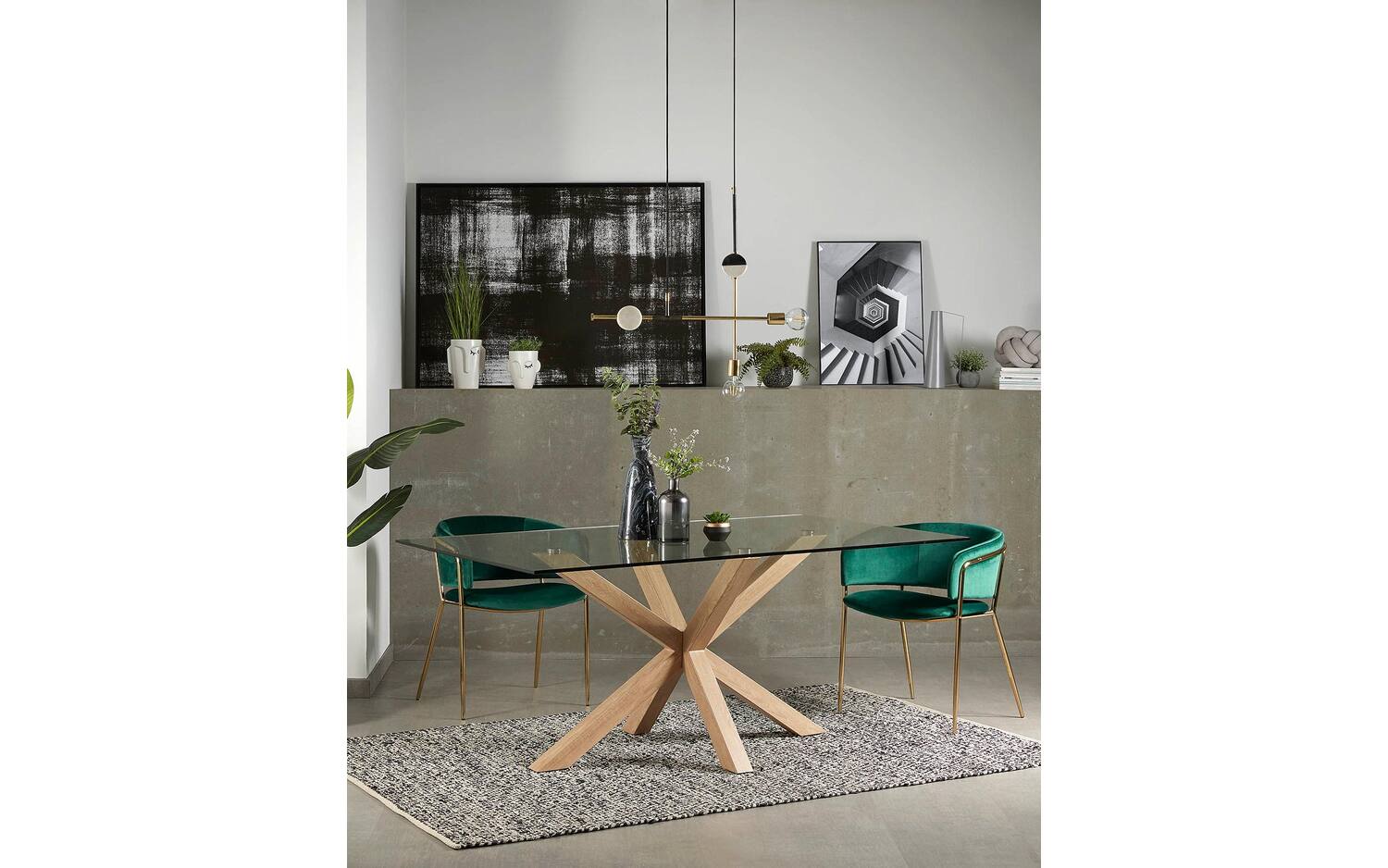 Kave Home Argo Eettafel - 160 x 90 cm - Glas / Eiken