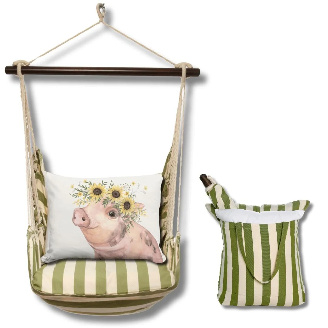 Magnolia Casual Swing Set 4 piece - Summer Palms Stripe w/ Pig with Sunflowers