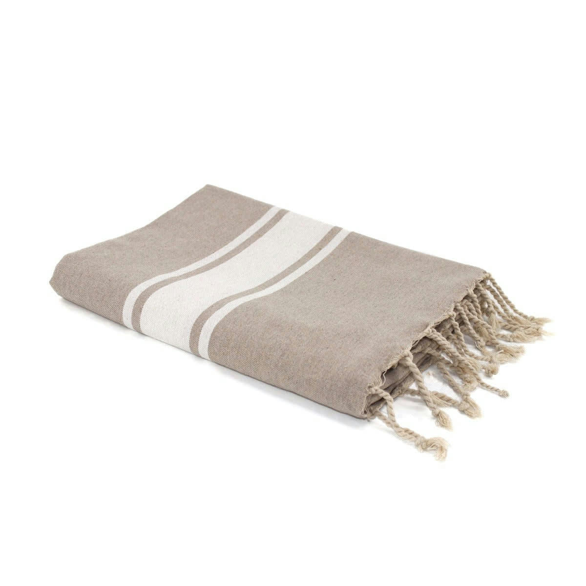 ST TROPEZ - Fouta bande blanche coton  100x200 beige