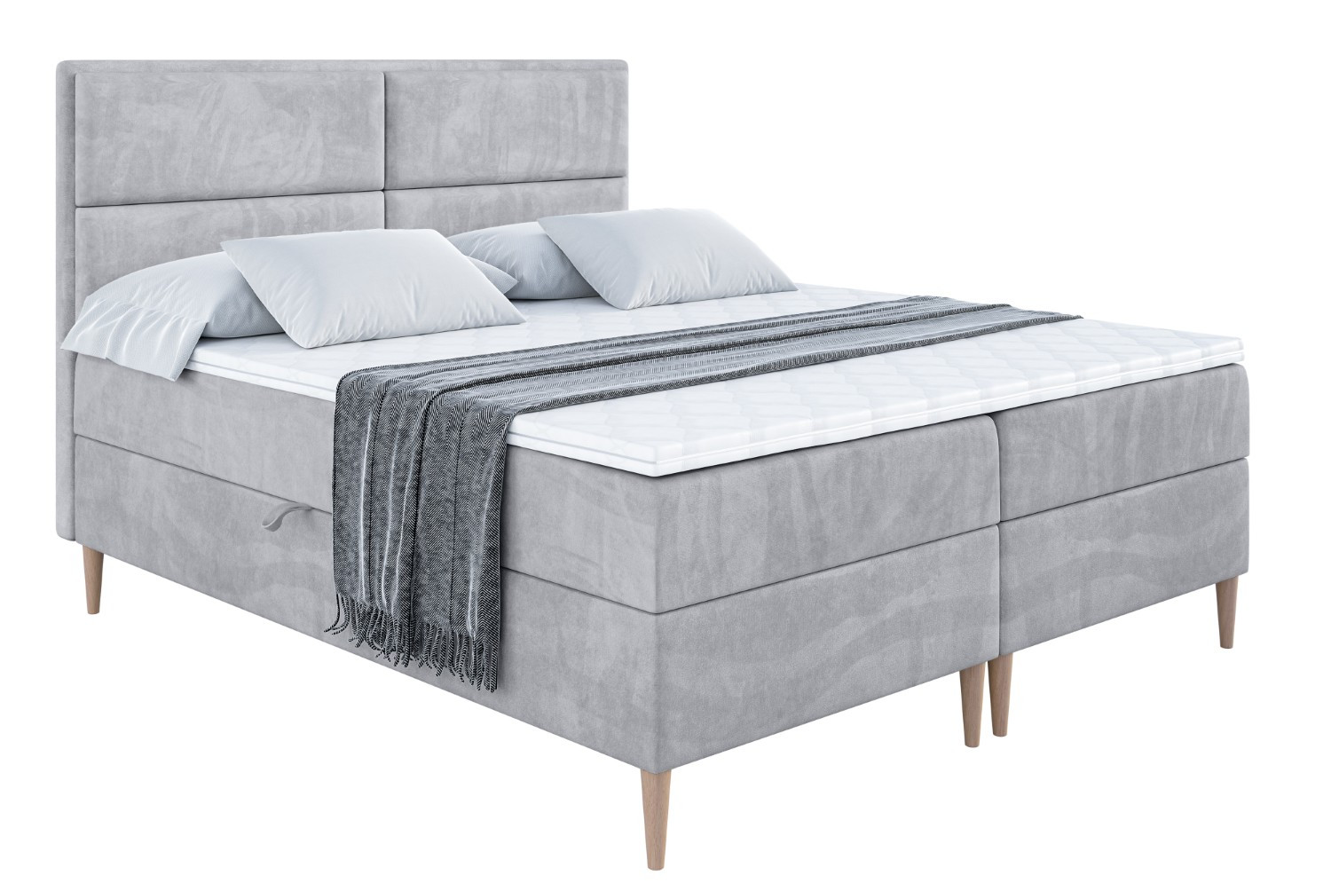 Łóżko kontynentalne z pojemnikiem, materacem i nóżkami AURA-FD 120x200 cm