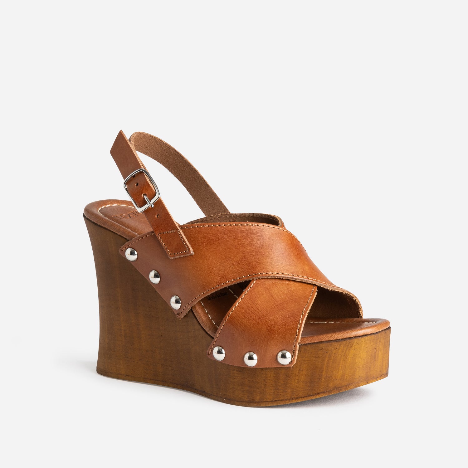 Sandale compensée TEXTO cognac cuir