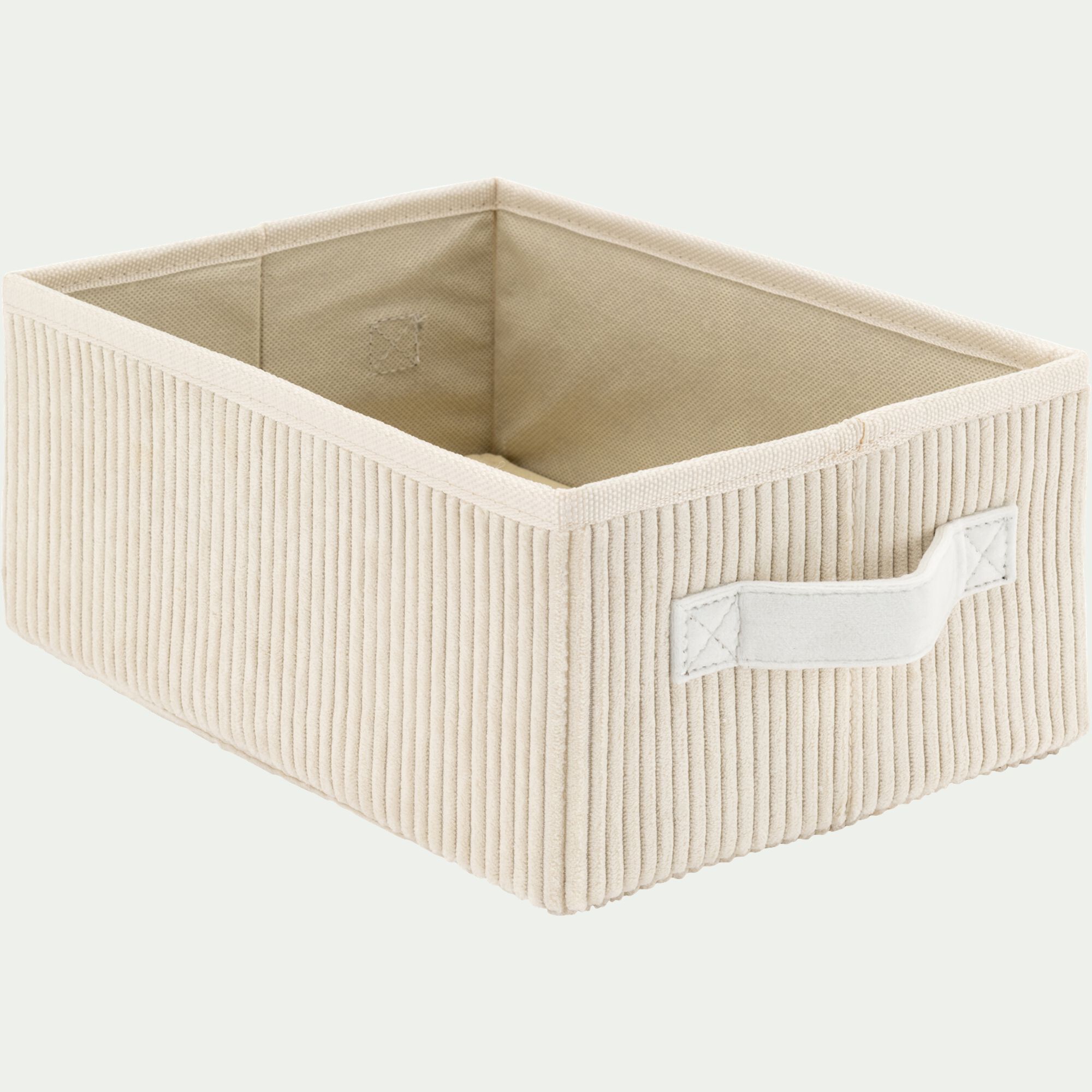 VELA - Panier de rangement en velours côtelé H12xL26xl20 cm - blanc ventoux