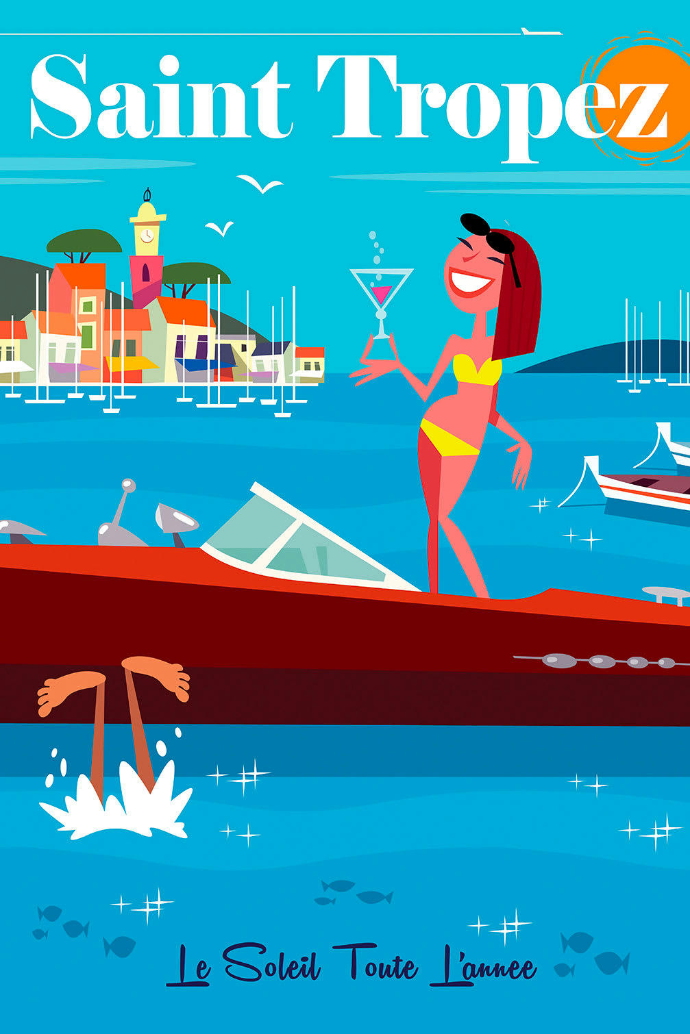 - Tableau vacances à st tropez imprimé sur toile 30x45cm