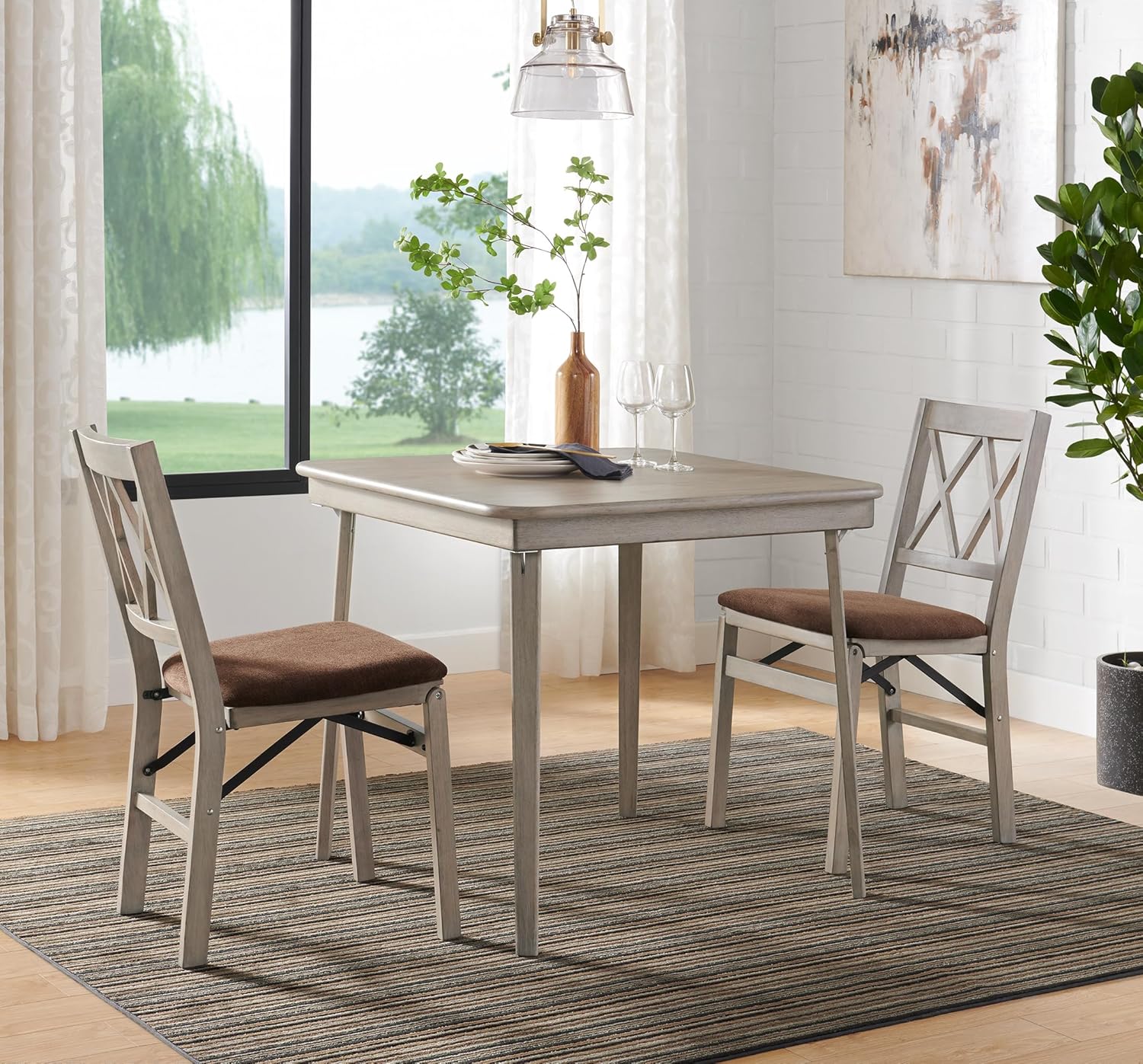 Stakmore Classic Straight Edge Square Folding Card Table 32x32 - No Assembly Wooden Foldable Card Table, Bridge, Board Game, Steel Mechanism, Folding Legs, Space-Saving, Driftwood Frame