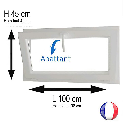 Fenêtre PVC abattant 1 vantail blanc H 45 x L 100 cm avec poignée pour pose en neuf
