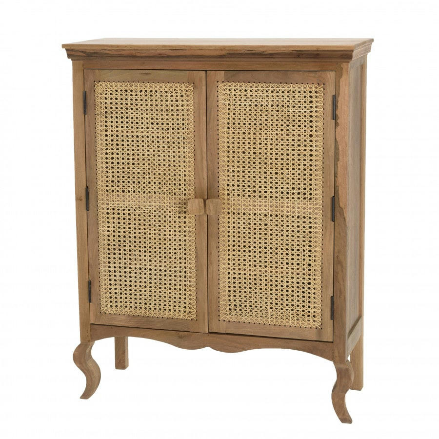 ISA - Meuble marron 2 portes bois de jamelonier et cannage naturel
