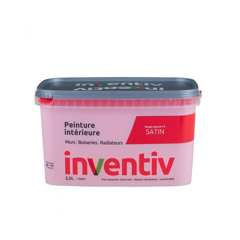 Peinture pour mur boiserie radiateur Rouge Lipstick n°3 satiné 2,5 L INVENTIV