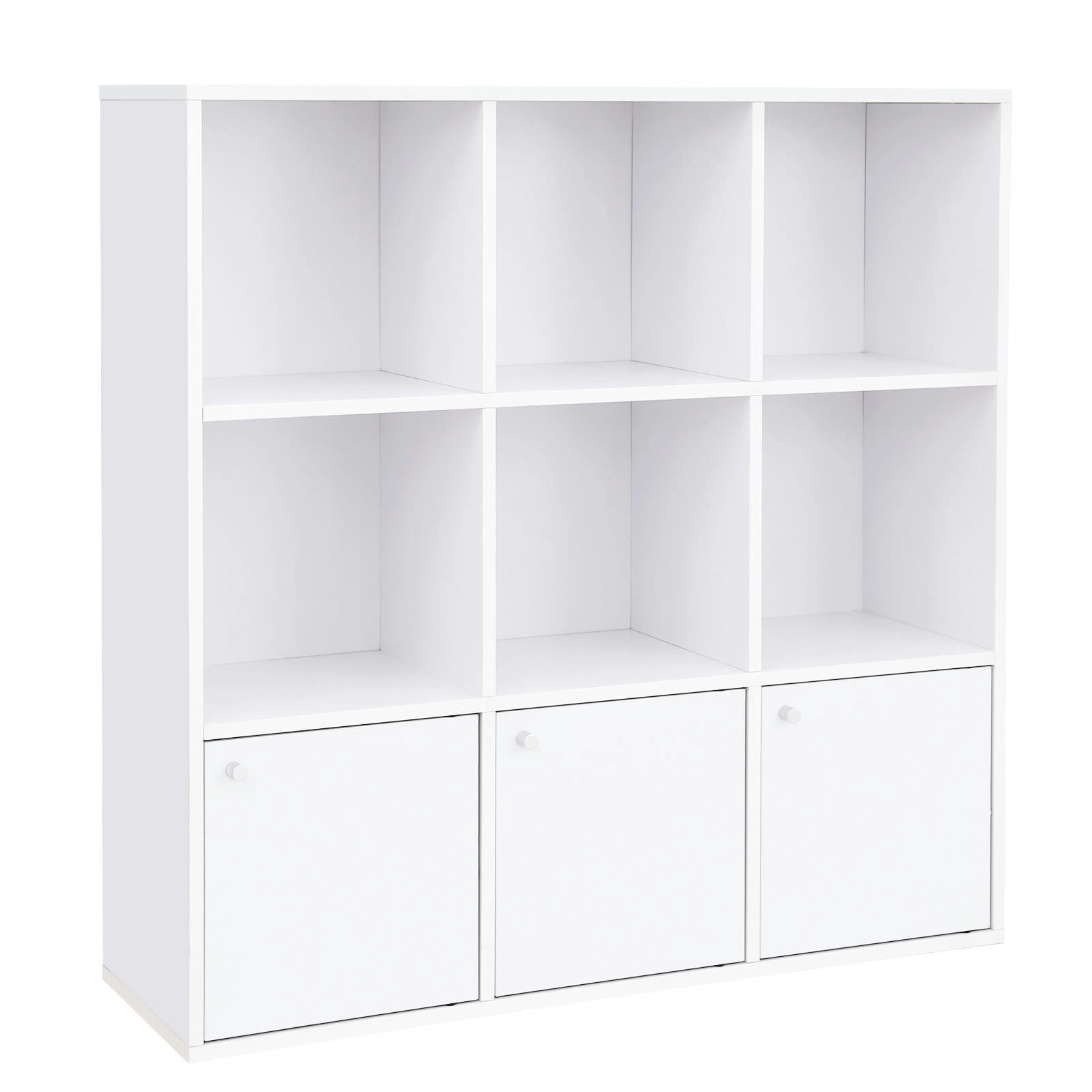 - Bibliothèque 3 placards avec portes en bas effet bois blanc