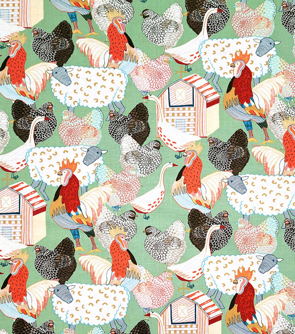 Alexander Henry Roosters on Sage Premium Cotton Fabric