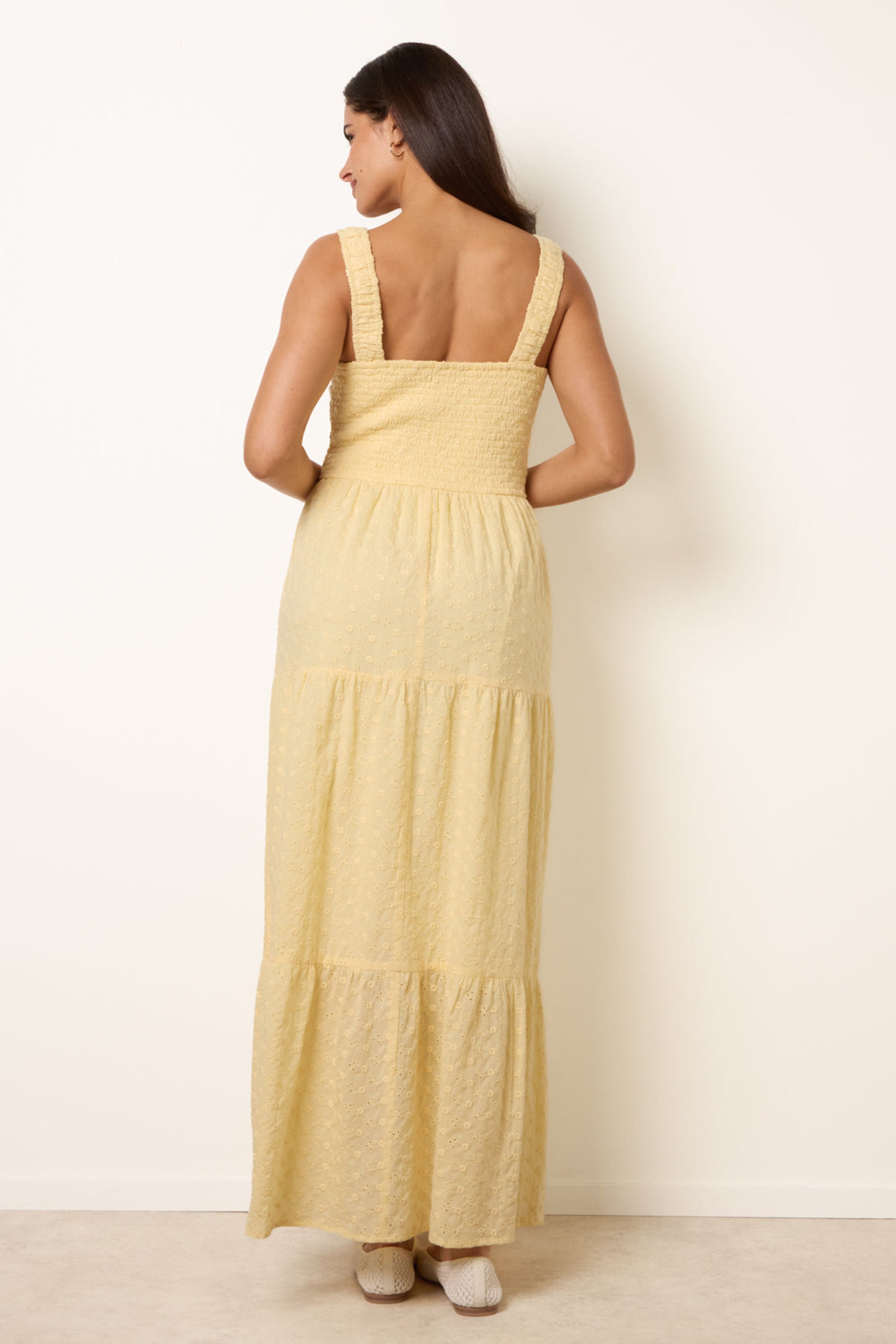 Blue Vanilla Lemon Broderie Button Down Maxi Dress