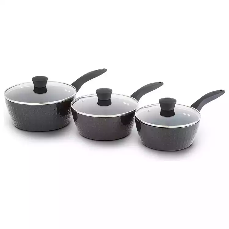 Tower Diamo 3 Piece Aluminium Saucepan Set - Black