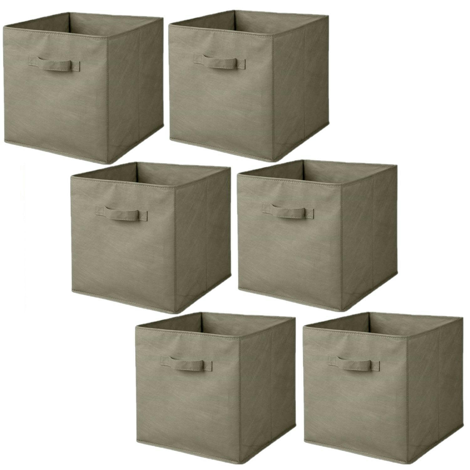 - Lot de 6 cubes de rangement pliables en tissus avec poignée taupe
