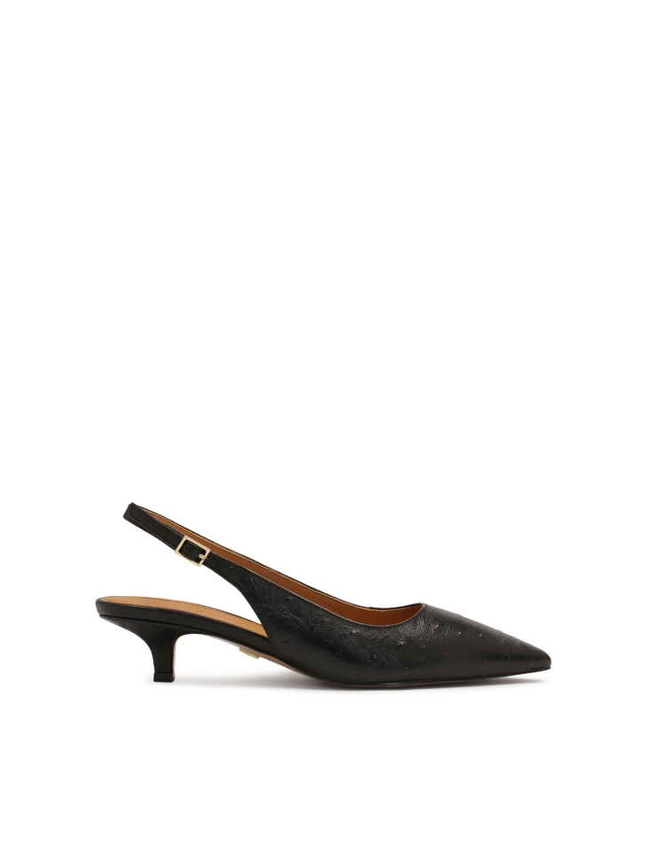 Black embossed leather slingback pumps