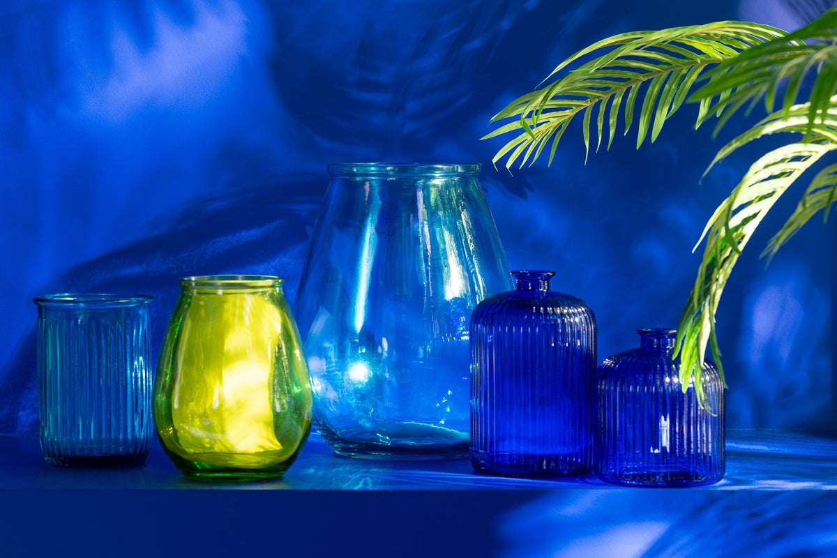 J-Line vaas Fles Stripe - glas - blauw - Ø 14.5 cm