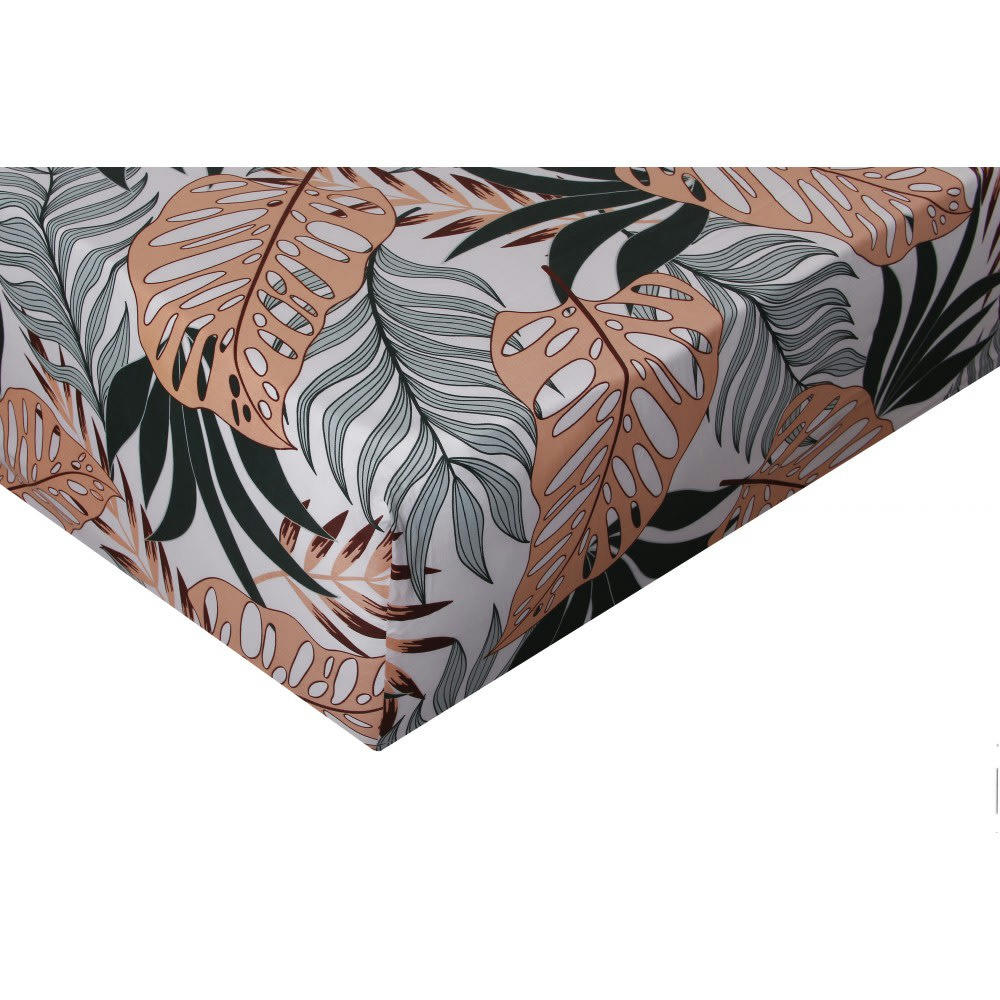 TROPICAL SATIN - Drap housse satin de coton 140x190 cm imprimé Tropical