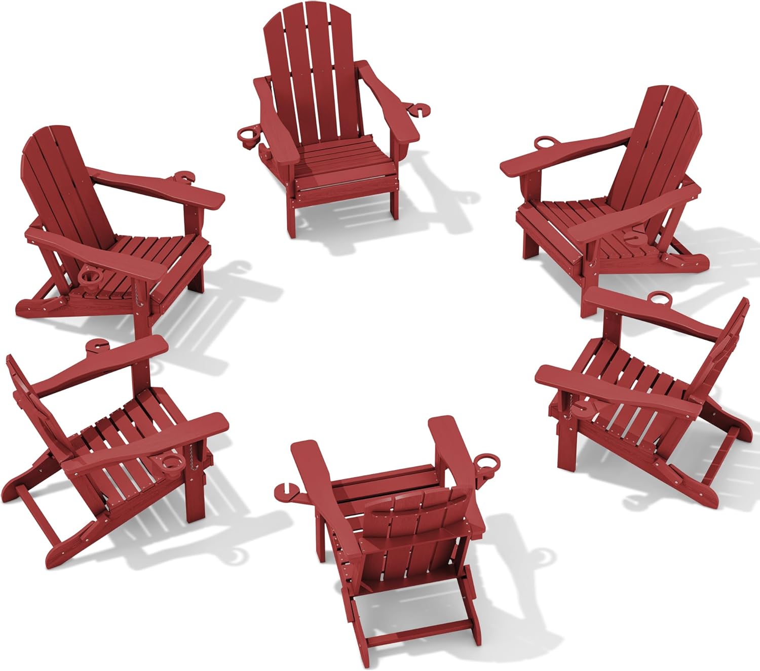 SERWALL Adirondack Chair with Cup Holders - Composite Adirondack Chairs Set of 6 HDPE Outdoor Chairs All Weather Use- Dark Red