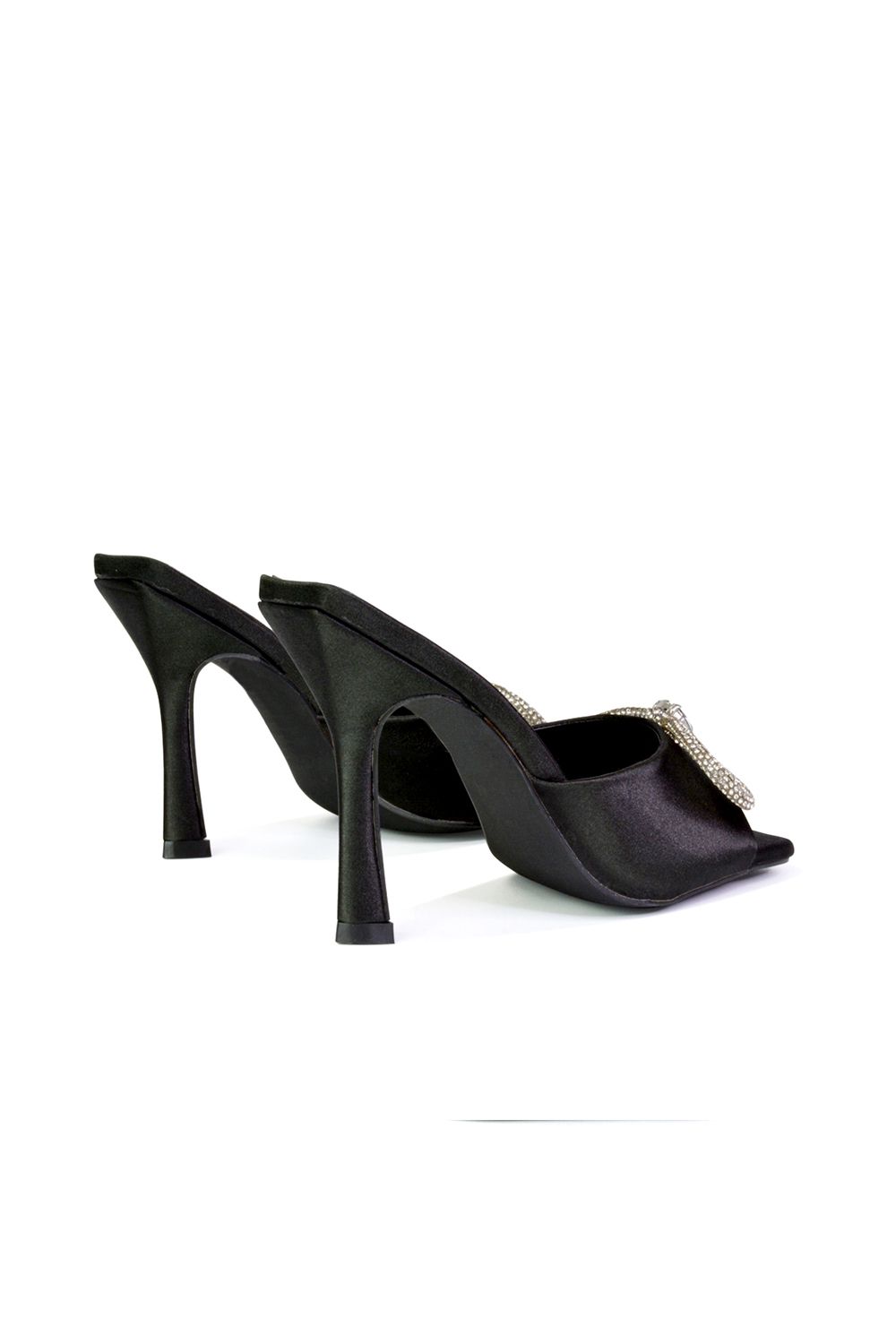 XY London Elsa' Diamante Bow Square Toe Heeled Mule Sandals