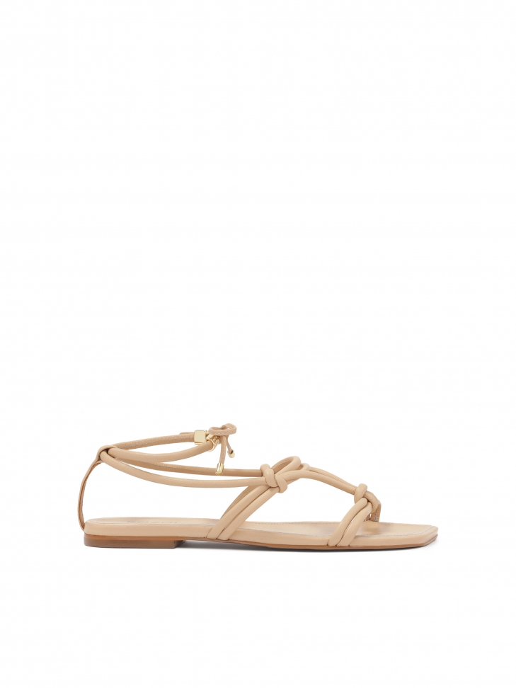 Tiered flat sandals in full grain leather