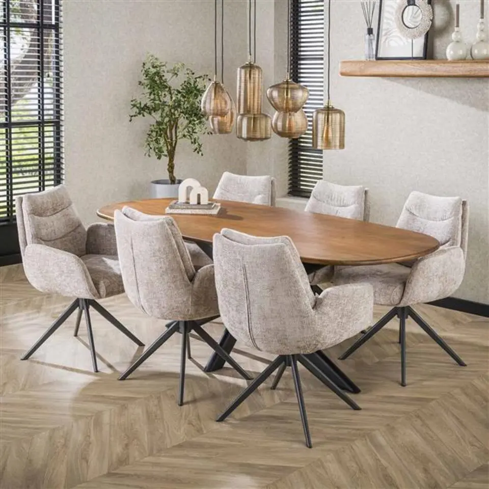 Hoyz Collection - Eetkamertafel 215cm Cliff Ovale Buis - Massief Mango Zandkleur