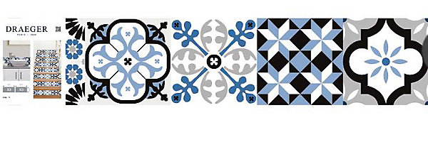 6 bandes adhésives motif Azulejos L.4,8 x H.195 x l.0,4cm - bleu et noir