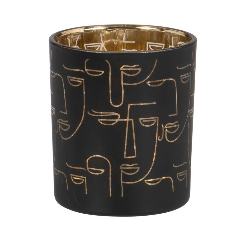 - Lumignon en verre noir imprimé visages