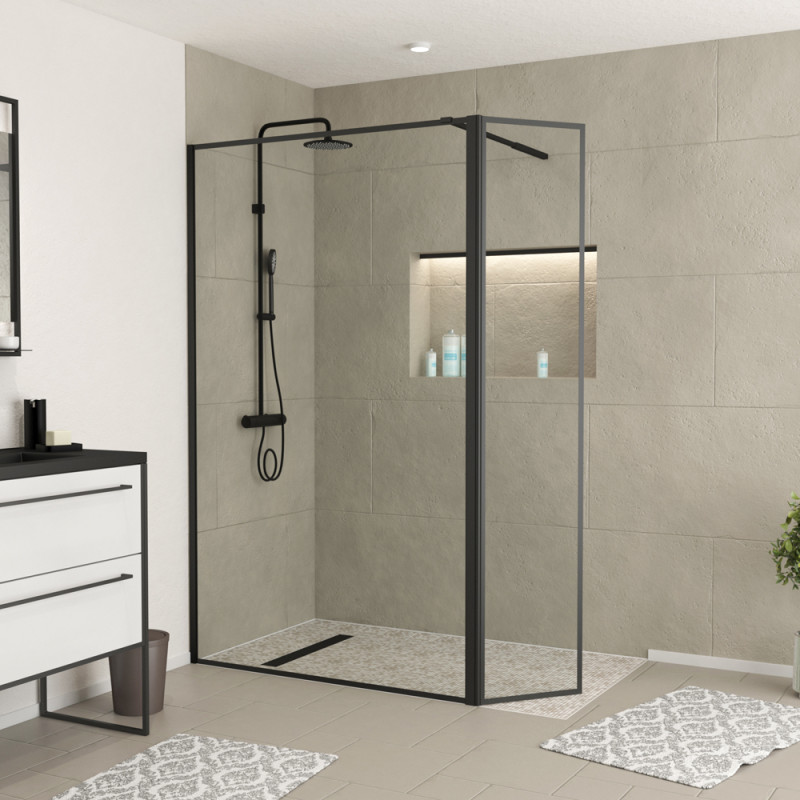 Paroi de douche avec volet Dark Edge noire 120   40 x 200 cm AURLANE