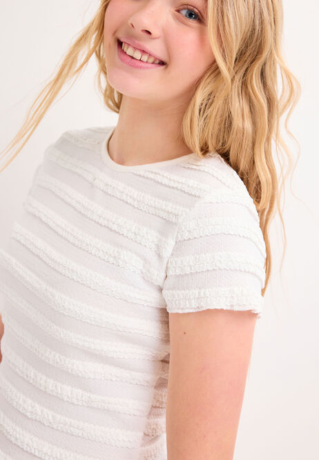 Older Girls White Crinkle Ruffle Top