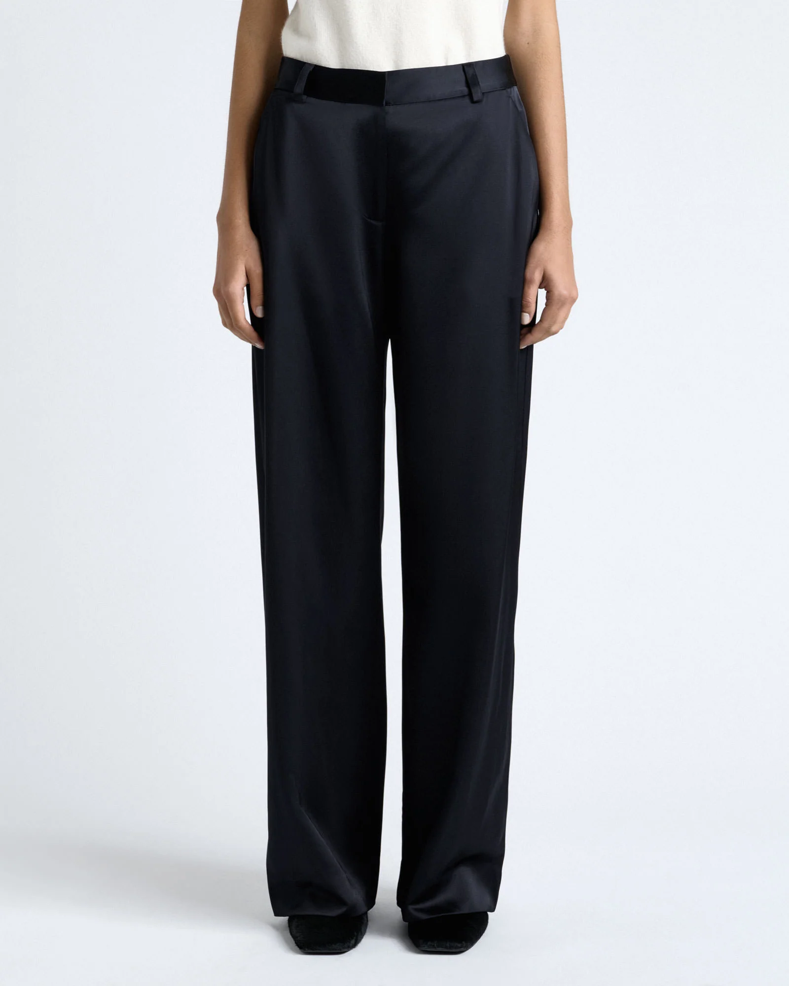 Dark Ink Matte Satin Viscose Wide Leg Pant