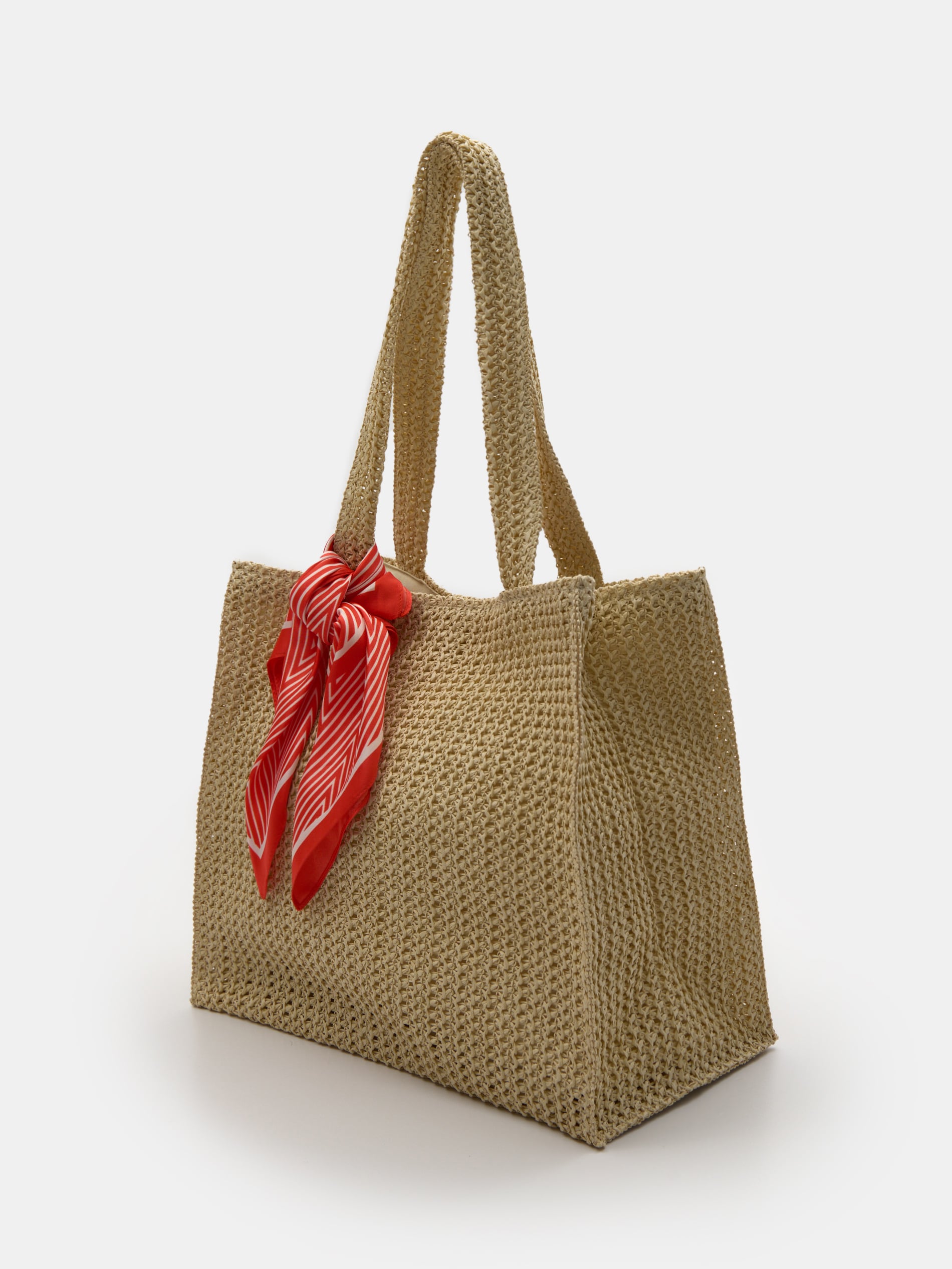 Torebka pleciona shopper z ozdobną apaszką