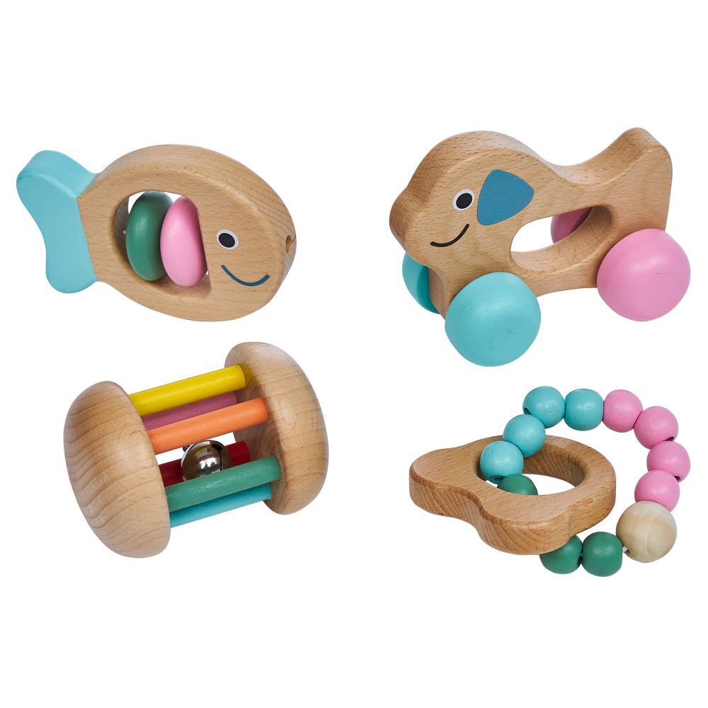 Hochet sensoriel en bois x4