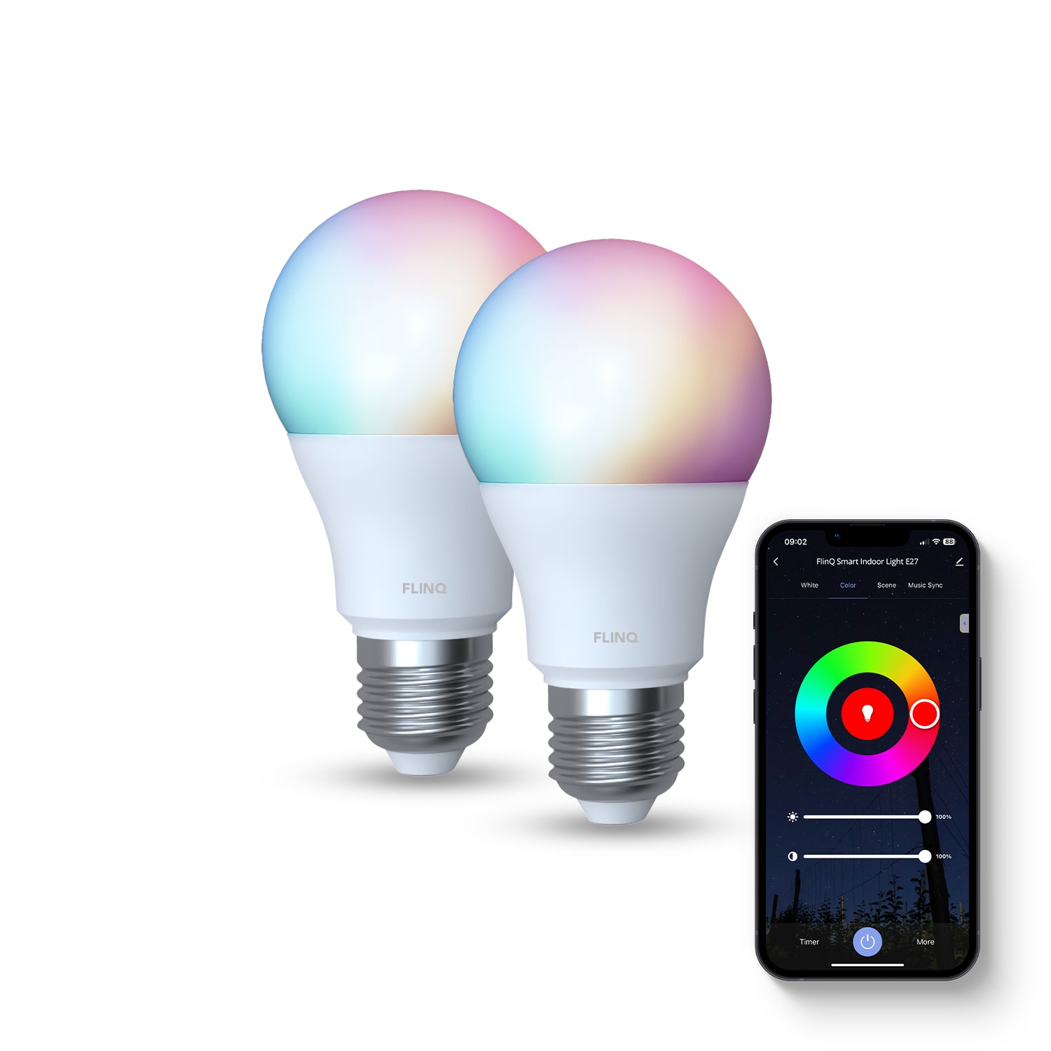 FlinQ Led Lamp Smart E27 9 Watt RGB + Wit Alexa & Google Assistant 2