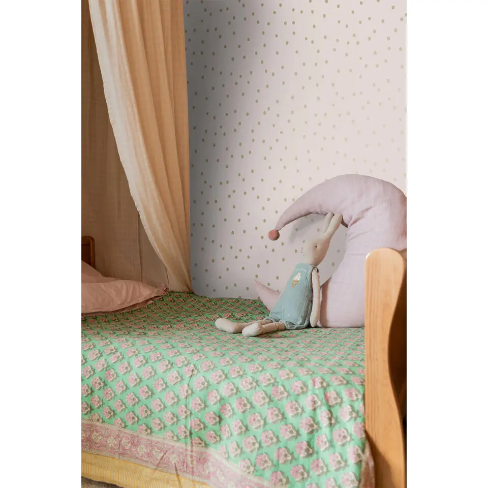 ESTAhome behang stippen oudroze en goud - 53 cm x 10.05 m