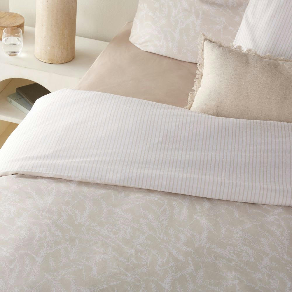 SARTANA - Parure de lit en coton bio écru et bleu marine 240x220